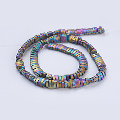 Rainbow Plated Electroplate Non-magnetic Synthetic Hematite Beads Strands, Frosted, Oval, Multi-color Plated, 7.5x4.5x2mm, Hole: 1mm, about 200pcs/strand, 15.9 inch(40.5cm)