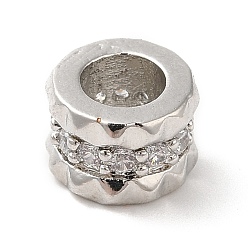 Платина Реечное покрытие латунь микро паве кубический цирконий европейские бусины, без кадмия и без свинца, плоско-круглые, платина, 8x5 мм, отверстие : 4 мм