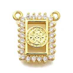 Настоящее золото 18K Латунный микропаве прозрачный кубический цирконий прямоугольник с круглыми подвесками, без свинца и без кадмия, стойки покрытие, реальный 18 k позолоченный, 16x14x2.5 мм, отверстие : 1.3 мм