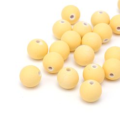 Light Khaki Spray Painted Acrylic Beads, Rubberized Style, Round, Light Khaki, 10x9.5mm, Hole: 2mm, about 950pcs/500g