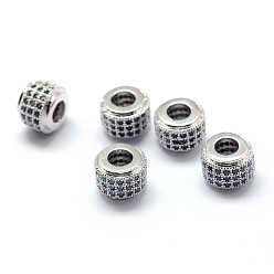 Platin Farbe Gestell Messing Zirkonia europäischen Perlen, Großloch perlen, langlebig überzogen, Kolumne, Platin Farbe, 9x7 mm, Bohrung: 4 mm