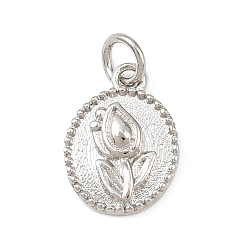 Платина Латунные подвески, овальные и цветочные подвески, долговечный, без свинца и без кадмия, стойки покрытие, с целью перехода в кольце, платина, 11.5x8.5x2.5 мм, отверстие : 3.3 мм