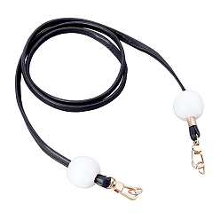 Black PU Leather Chain Bag Strap, with Resin Beads & Alloy Clasps, Bag Replacement Accessories, Black, 122x0.85x0.3cm