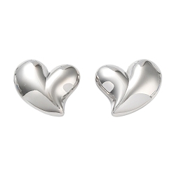 Stainless Steel Color Non-Tarnish 304 Stainless Steel Stud Earrings, Heart, Stainless Steel Color, 23x28mm