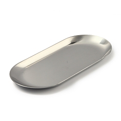 Нержавеющая Сталь Цвет Не тускнеет 201 поднос из нержавеющей стали, лоток для хранения, органайзер для косметических украшений, овальные, цвет нержавеющей стали, 17.7x8.4x0.87 см