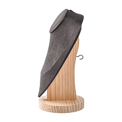 Gray Necklace Bust Display Stand, with Wood Base, Microfiber Cloth and Card Paper, Gray, 15.8x23.1cm