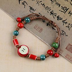 Разноцветный Эластичные браслеты из фарфоровых бусин ручной работы, яблоко, красочный, 5-7/8~9-7/8 дюйм (15~25 см)