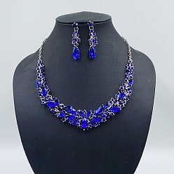 Сапфир Сплава горный хрусталь комплектов ювелирных изделий, включают серьги и ожерелья, слезинка/цветок, платина, сапфир, 440 мм