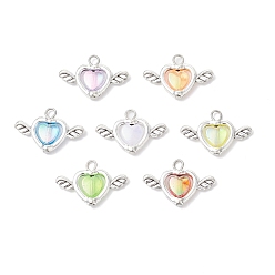 (52) Непрозрачная лаванда Подвески из акрила и сплава в тибетском стиле, сердце с крыльями, с железной фурнитурой, античное серебро, разноцветные, 18.5x27.5x4 мм, отверстие : 3 мм