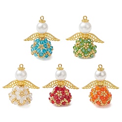 (52) Непрозрачная лаванда Стеклянные подвески, ангельское очарование, с фурнитурой из сплава и железной петлей, граненые, разноцветные, 34x30.5x18 мм, отверстие : 1.6 мм