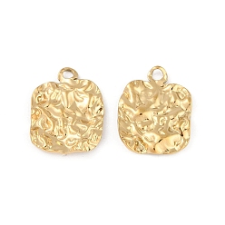 Настоящее золото 18K Ионное покрытие (ip) 304 подвески из нержавеющей стали, текстурированный квадратный шарм, реальный 18 k позолоченный, 20x16x2.2 мм, отверстие : 2.3 мм