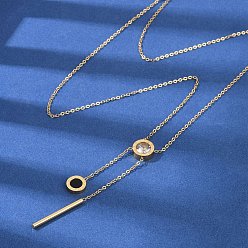 Золотой 304 плоская круглая подвеска из нержавеющей стали с кристаллами и стразами y ожерелья, с черным пластиком, ионное покрытие (ip), золотые, 18.43 дюйм (46.8 см)