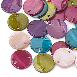 Mixed Color Freshwater Shell Links connectors, Spray Painted, Flat Round, Mixed Color, 16x1.5~2mm, Hole: 1mm