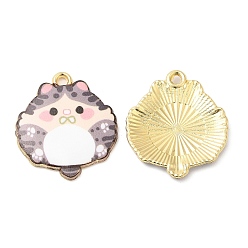 Rosy Brown Alloy Enamel Pendants, Cadmium Free & Nickel Free & Lead Free, Golden, Cat Charm, Rosy Brown, 22x19.5x2.5mm, Hole: 1.4mm