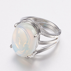 Opalite Bagues à larges bandes en opalite, avec bagues en laiton, ovale, 18mm