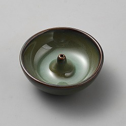 Dark Green Ceramic Incense Burners Holder, Aromatherapy Furnace Home Decor, Flat Round, Dark Green, 80x31mm