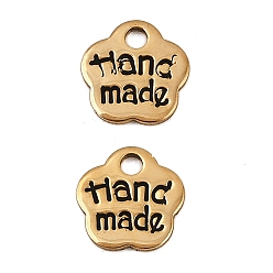 Настоящее золото 18K 304 нержавеющей стальной эмали подвески, цветок со словом подвески ручной работы, ионное покрытие (ip), реальный 18 k позолоченный, 8x8x0.9 мм, отверстие : 1.6 мм