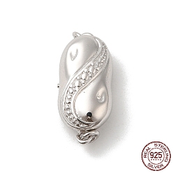 Real Platinum Plated Rhodium Plated 925 Sterling Silver Peanut Bayonet Clasps, Oval, with 925 Stamp, Real Platinum Plated, 19.5x8x6mm, Hole: 1.5mm