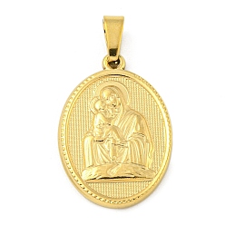 Золотой Ионное покрытие (ip) 304 подвески из нержавеющей стали, очарование религиозной темы, овальные с рисунками " virgin mary", золотые, 24x16x2~2.5 мм, отверстие : 5x3 мм