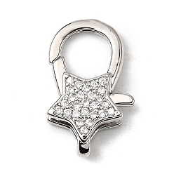 Платина Застежки-клешни из прозрачной латуни с кубическим цирконием, без кадмия, без никеля и без свинца, звезда, платина, 22.5x13.5x5.5 мм, отверстие : 5x2 мм