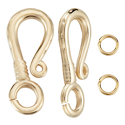 Настоящее золото 24K 10шт. латунные крючковые застежки, с 20 соединительными кольцами, реальный 24 k позолоченный, застежки-крючки: 19x8x2мм, отверстие : 3 мм, 10 шт