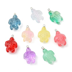 (52) Непрозрачная лаванда Подвески из прозрачного стекла, окрашенные распылением, очарование черепахи, с платиновыми латунными чашеобразными дужками, разноцветные, 21.5x4x8.5 мм, отверстие : 1.6 мм
