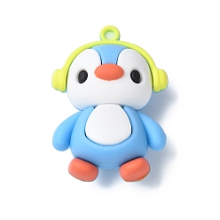 Светло-Голубой Пластиковые подвески из пвх, пингвин с наушниками, Небесно-голубой, 49x35x22 мм, отверстие : 3 мм