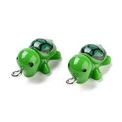 Зеленый Непрозрачные подвески смолы, черепаховые чары, зелёные, 25x12.5x9 мм, отверстие : 2 мм