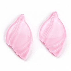 Pink Opaque Glass Pendants, Conch Shape, Pink, 26x15.5x2.5mm, Hole: 1.2mm