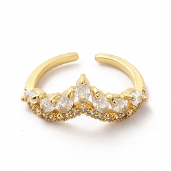 Золотой Прозрачная корона из кубического циркония, открытая манжета, кольцо со стеклом, украшения из латуни для женщин, без кадмия и без свинца, золотые, внутренний диаметр: 16 мм