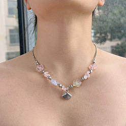 Shell Shape Женские ожерелья из бусин с подвесками из сплава, смоляных цветов и искусственного жемчуга, платина, формы раковины, 15.75 дюйм (40 см)