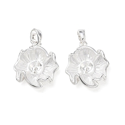 Silver Brass Enamel Peg Bails Charms, Flower Charms, for Half Drilled Beads, Silver, 19x16x7mm, Hole: 3x5mm, Tray Size: 4.5mm