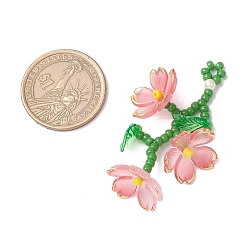 Светло-Коралловый Подвески из акриловых цветов, с японским бисером, акриловыми подвесками, стеклянными жемчужными бусинами и нейлоновой проволокой, свет коралловый, 52x36.5x18.5 мм, отверстие : 2.5 мм