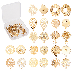 Golden 304 Stainless Steel Stud Earring Findings, with Ear Nuts/Earring Backs, Golden, 7.4x7.3x2.5cm, 24pcs/box