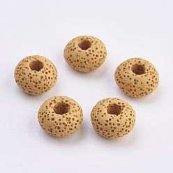 (932FM) Темно-синий аква-матовый с подкладкой Европейские бусины из натуральной лавы, окрашенные, бусины с большим отверстием, плоско-круглые, темно-золотистые, 15~16x8.5~9 мм, отверстие : 4~5 мм