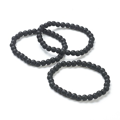 Black Glass Beaded Stretch Bracelets, Round, Black, Beads: 6~6.5mm, Inner Diameter: 2-1/4 inch(5.55cm)