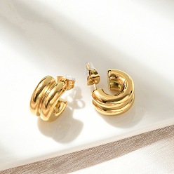 Настоящее золото 18K 304 из нержавеющей стали серьги, c-образный, реальный 18 k позолоченный, 14.5x9 мм
