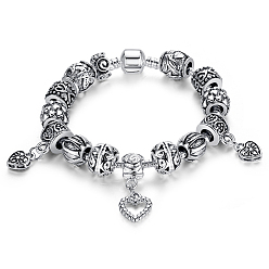 Antique Silver Brass European Bracelets, with Antique Silver Alloy Beads, Antique Silver, 200mm