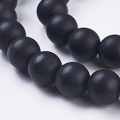 Black Stone Synthetic Black Stone Bead Strands, Frosted, Round, 10~11mm, Hole: 1mm, about 37~40pcs/strand, 14.9~15.1 inch(38~38.5cm)