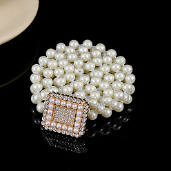 Rectangle Эластичные цепочные ремни из сплава и акрила с бусинами-имитаторами, белые, золотые, прямоугольные, 600~800 мм