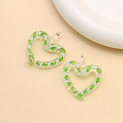 Lime Handmade Lampwork Pendants, Heart, Lime, 36x36mm