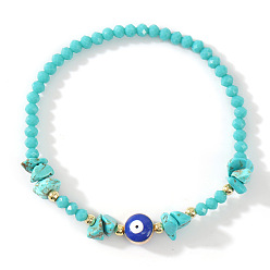 Синтетическая Бирюза Браслеты из синтетической бирюзы, латуни с изображением «злого глаза» и стеклянных бусин, эластичные, для повседневного ношения., 6.89 дюйм (17.5 см)