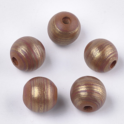 Dunkelgolden Handmalerei Naturholz europäische Perlen, Großloch perlen, Runde, dunkelgolden, 15~16x14.5 mm, Bohrung: 4 mm
