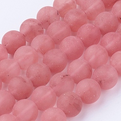 Other Watermelon Stone Glass Watermelon Stone Glass Bead Strands, Frosted, Round, 8~8.5mm, Hole: 1mm, about 45~47pcs/strand, 14.9 inch(38cm)