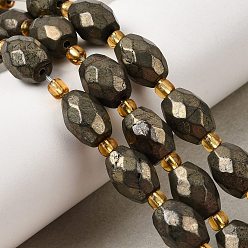 Пирит Природного пирита бисер нитей, с бисером, граненые, овальные, 12x9 мм, отверстие : 1 мм, около 13 шт / нитка, 7.68''~7.87'' (19.5~20 см)