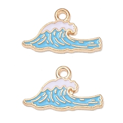 Golden Alloy Enamel Pendants, Sea Wave Charms, Golden, 11.5x20x1mm, Hole: 1.6mm