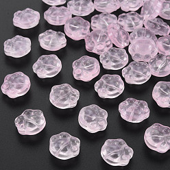 Pink Transparent Baking Paint Glass Beads, Paw Print, Pink, 13.5x15x8.5mm, Hole: 1.2mm