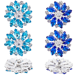 (52) Непрозрачная лаванда 8шт. 2 цвета 1-отверстие латунные пуговицы на ножке, горный хрусталь и стекло, , цветок, разноцветные, 26x26x10 мм, отверстие : 2 мм, 4 шт / цвет