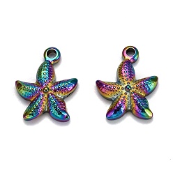Rainbow Color Ионное покрытие (ip) 304 подвески из нержавеющей стали, морская звезда / морские звезды, Радуга цветов, 19x15x4 мм, отверстие : 2 мм