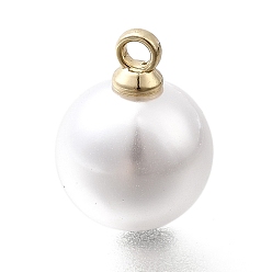 Белый Подвески из АБС-пластика с жемчугом, круглые, с петлей из легкого золотого сплава, белые, 13.5x10 мм, отверстие : 1.6 мм